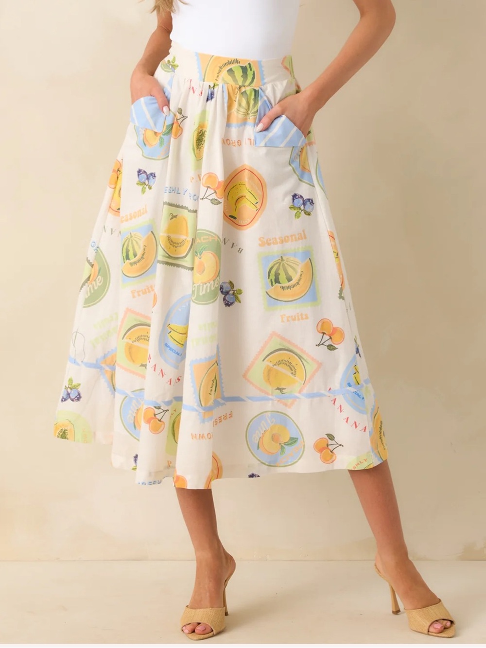PROSPERINA ANNIE MULTI PRINT FRUIT COTTON APRON MIDI SKIRT NWT